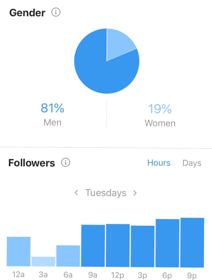 An example of the metrics available on a Instagram business profile.